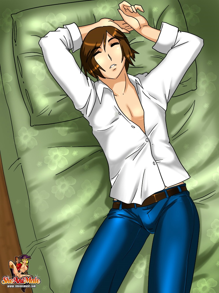 Busty Long-Haired Shemale And Nerdy Hentai Boy Pound Each Other's Assholes