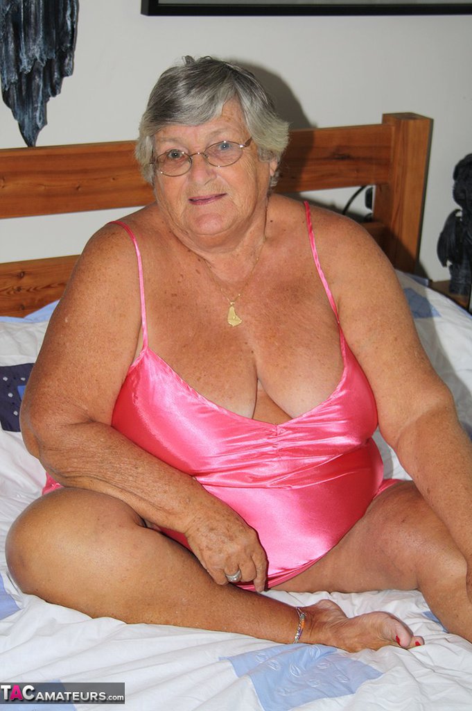 Fat Old Grandma Libby Frees Tan Lined Body From Satin Lingerie