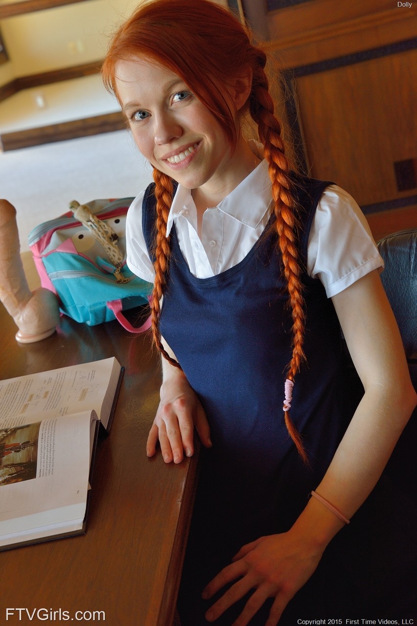 Ginger Schoolgirl Dolly Inserts Huge Fake Cock And Ben Wa Balls Into Her Pussy