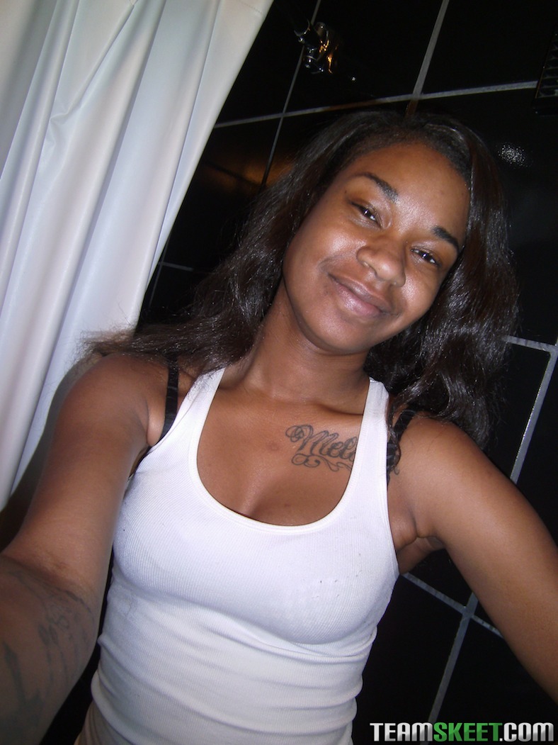 Adorable Petite Ebony Millian Blaze Strips On Bed For White Cock