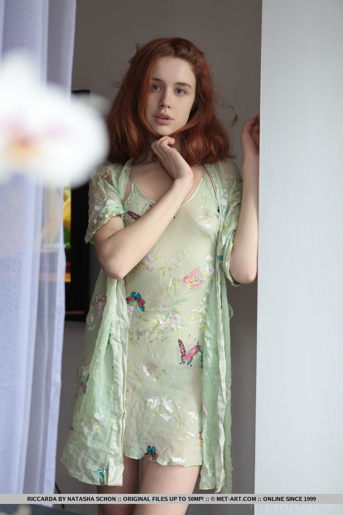 Natural Redhead Riccarda Strips Off Sheer Dress In Bedroom