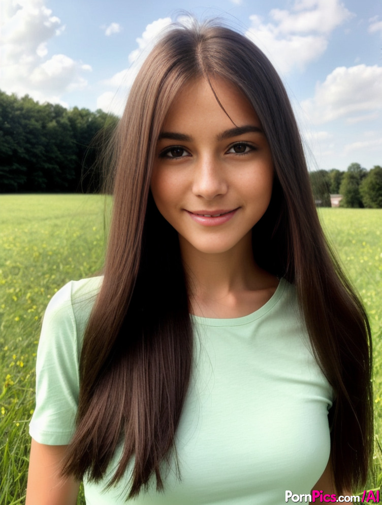 人工智能生成的青少年阿什宝贝在户外展示小乳房