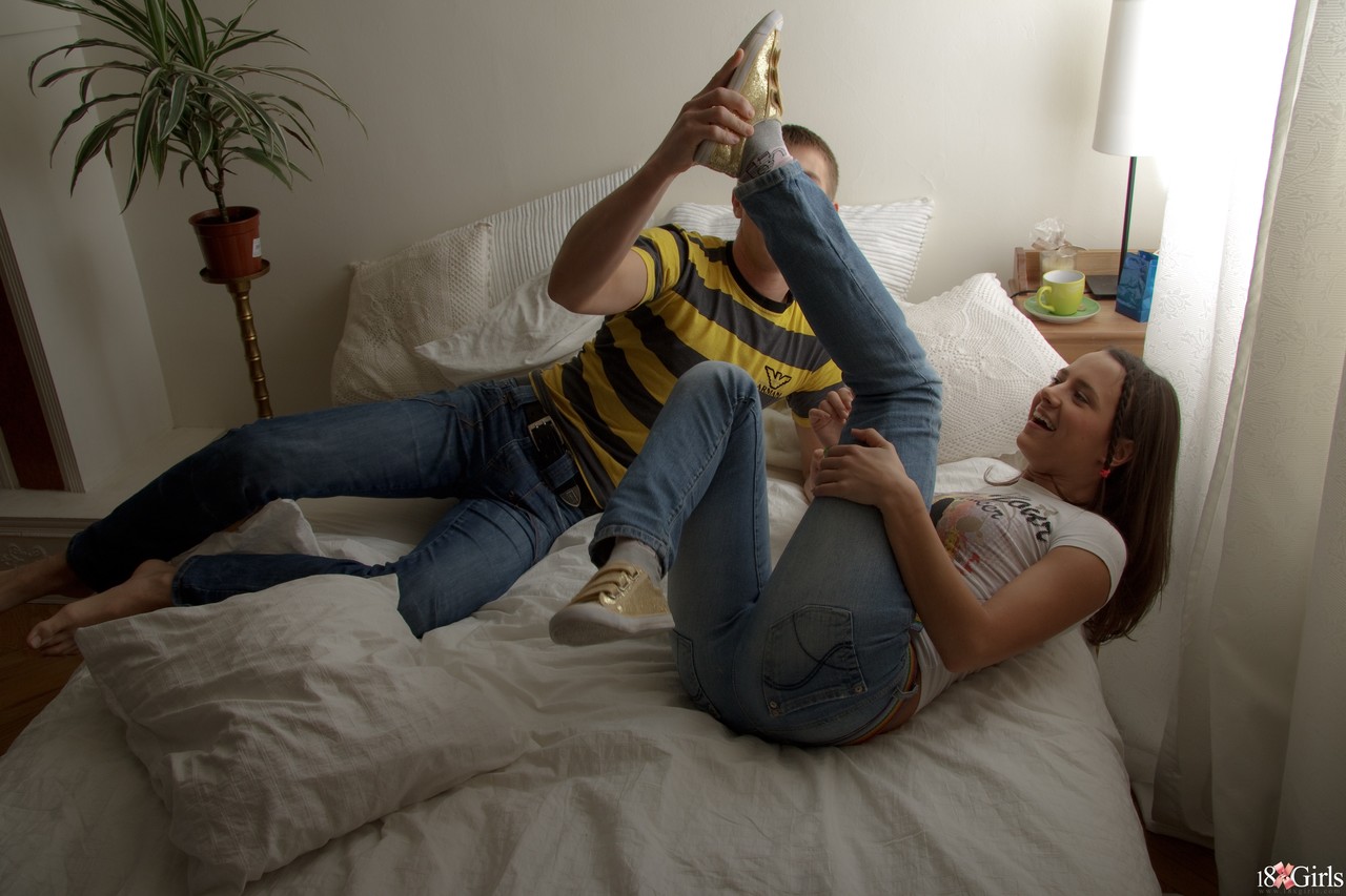 Barely Legal Teen Gets Fucked In Socks And Takes Cumshot On Tiny Tits