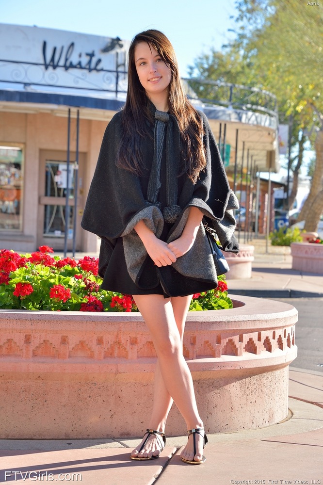 Sexy Brunette Cutie Strips In Public And Pleasures Her Tight Cunt