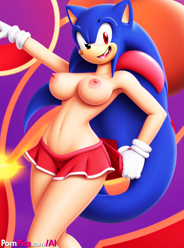 Busty AI Sonic Anime Babe Flashes Big Tits And Bald Puffy Pussy