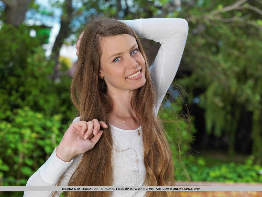 Milana K, Nice Teen, Spreads Bare Legs To Show Bald Twat On Blanket