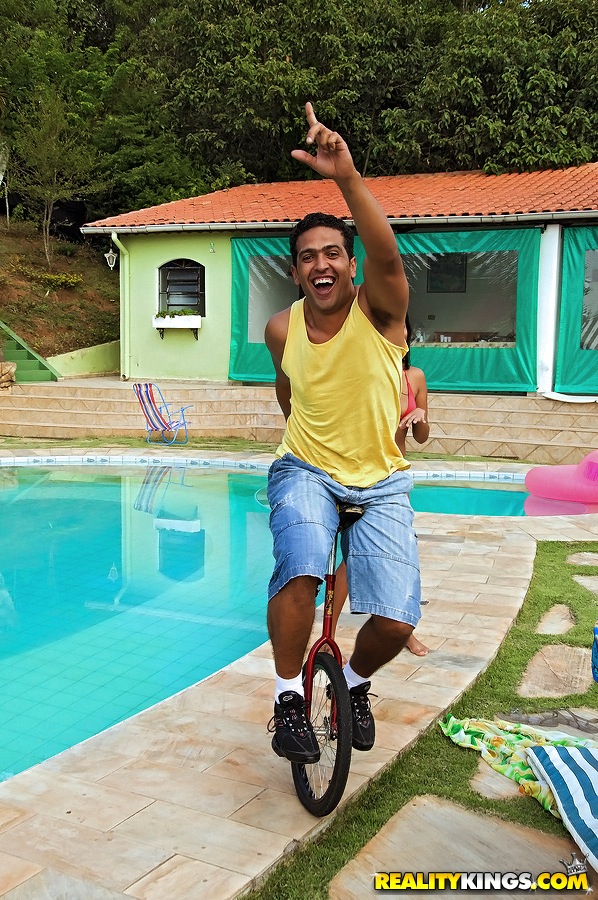 Exotic Brazilian Babe Leona Yamamoto Bouncing On Cock By Pool