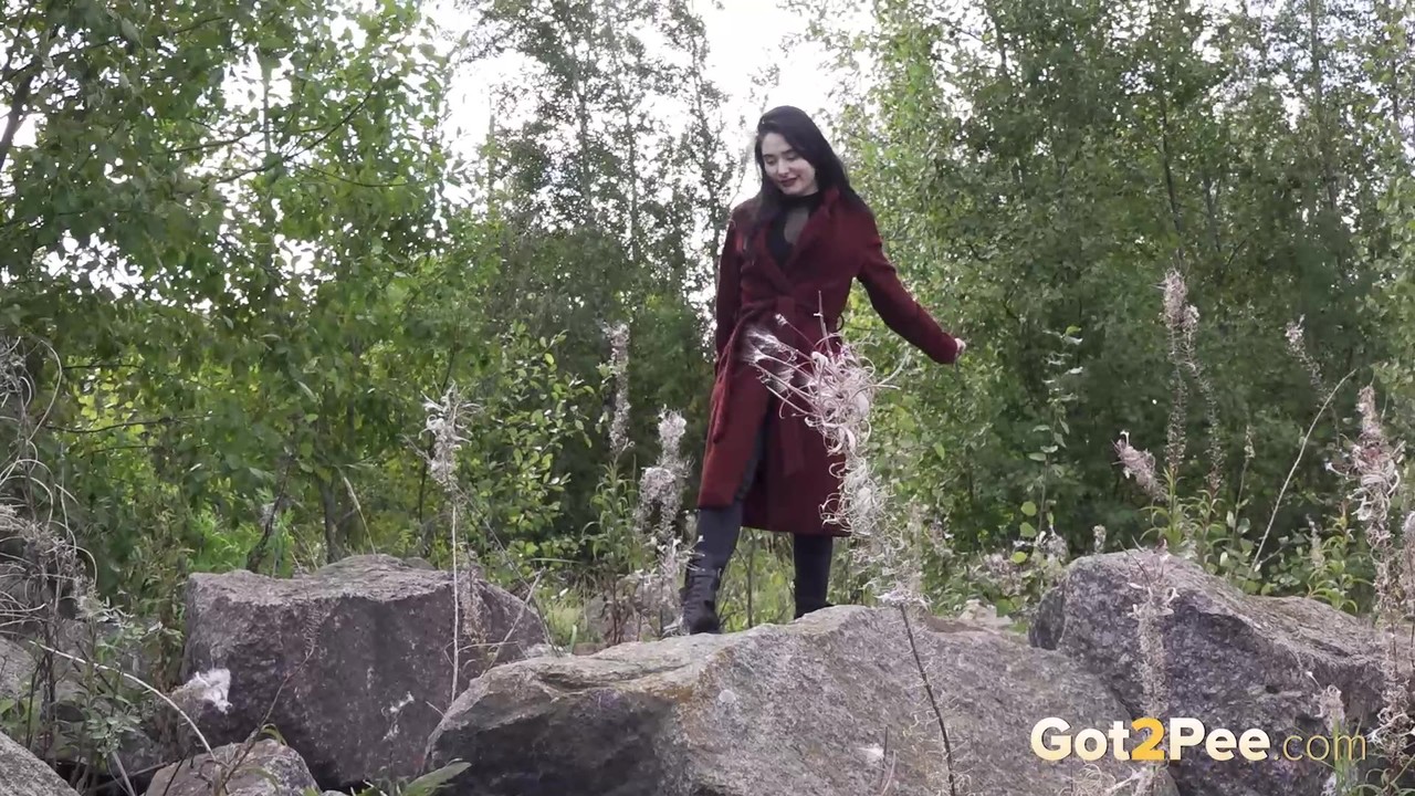 Only Alyona Pulls Down Leggings To Piss On Boulders In Boots
