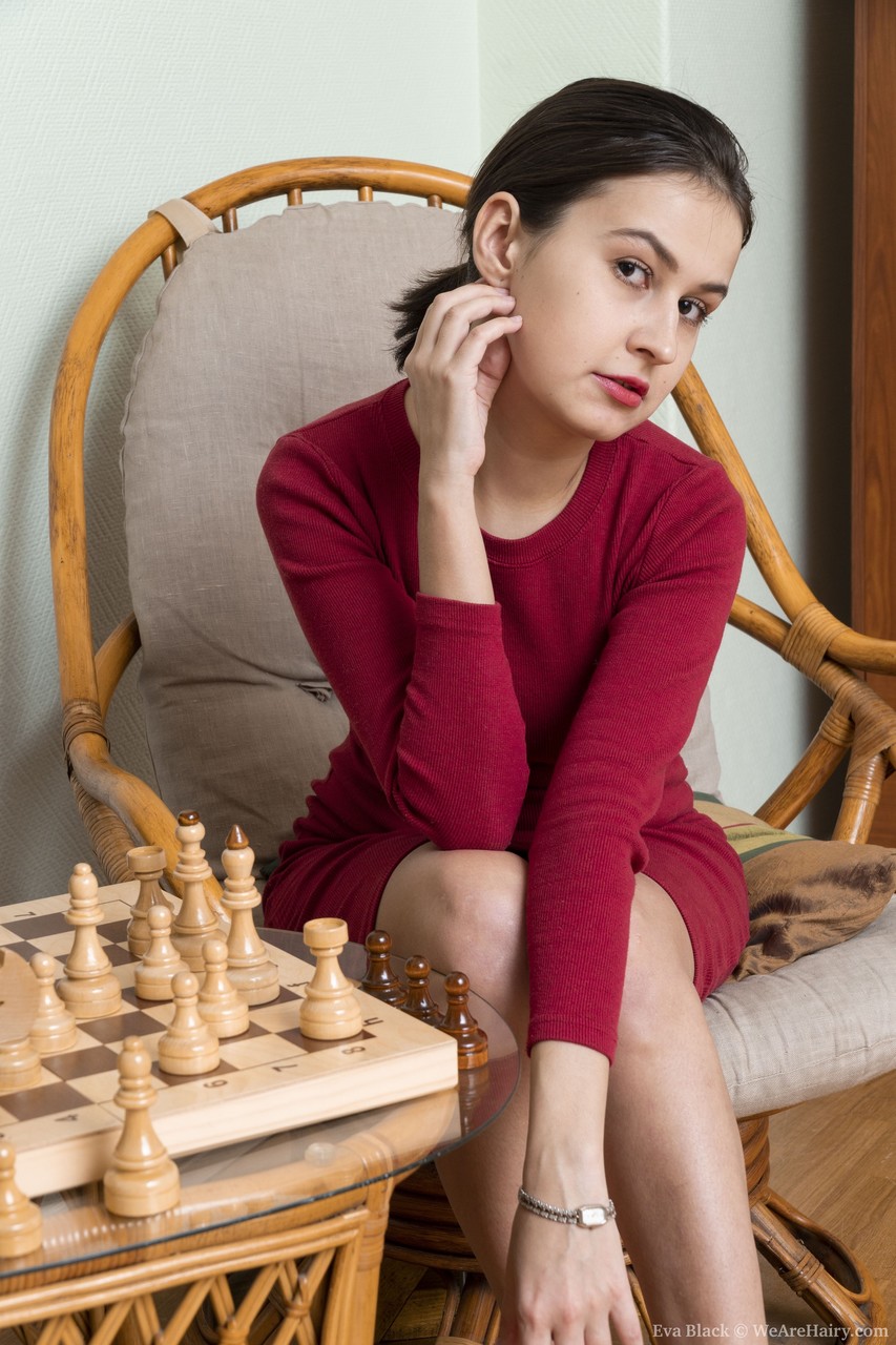 Teen Eva Black Strips And Toys Her Bush With Hairy Armpits