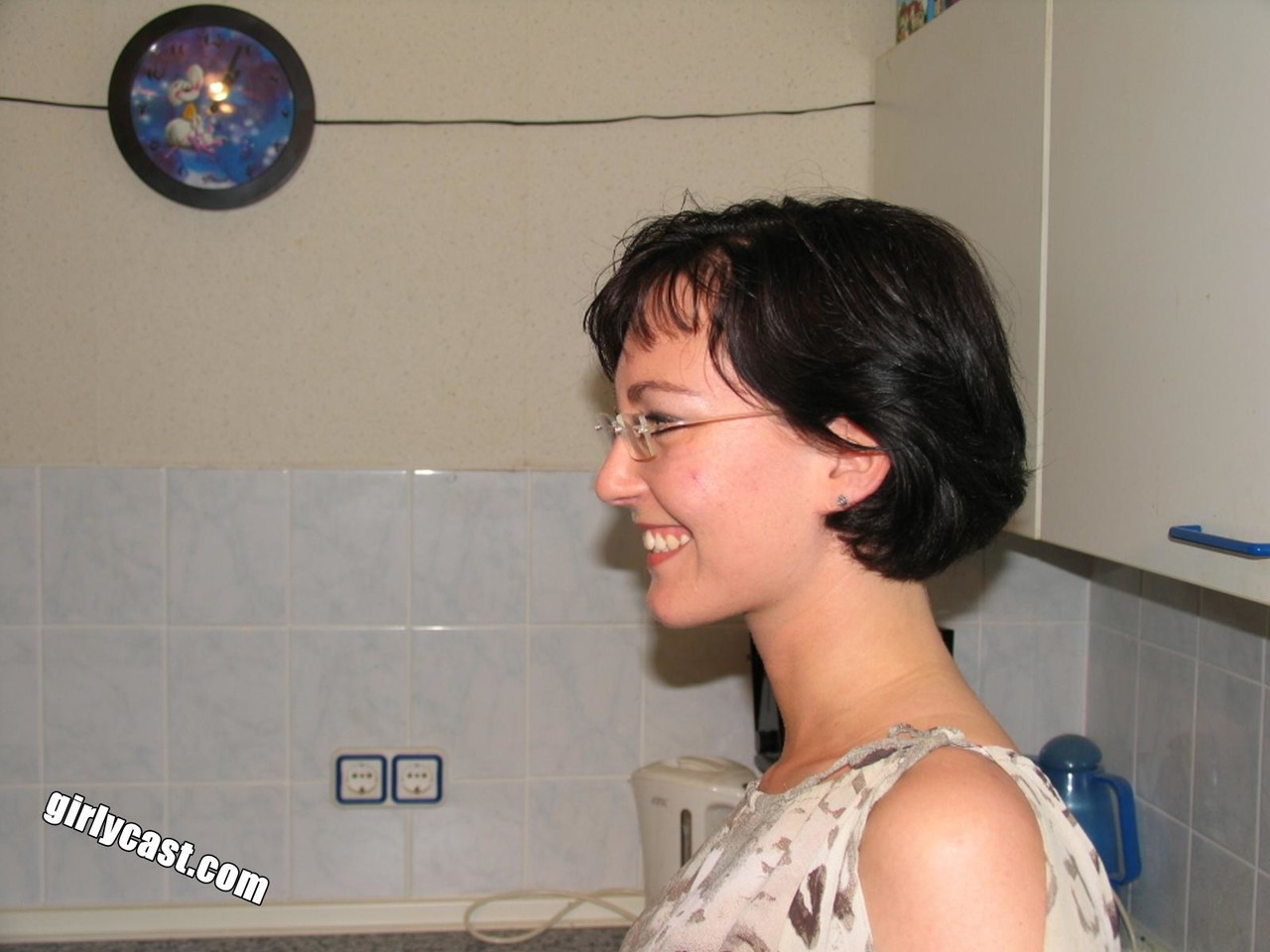 Nerdy Brunette Strips To Pointy Shoes Holding Sex Toy