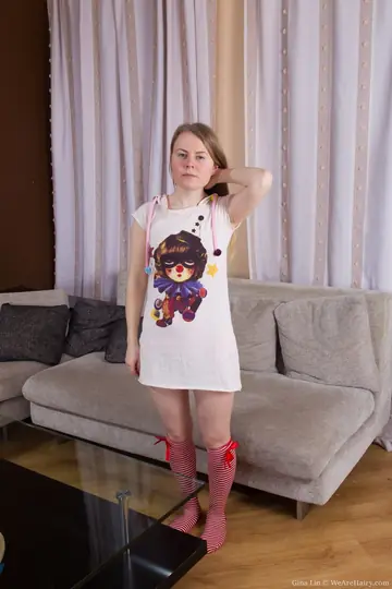 Gina Lin – Slim Russian Blonde Strips Out of Her Panties