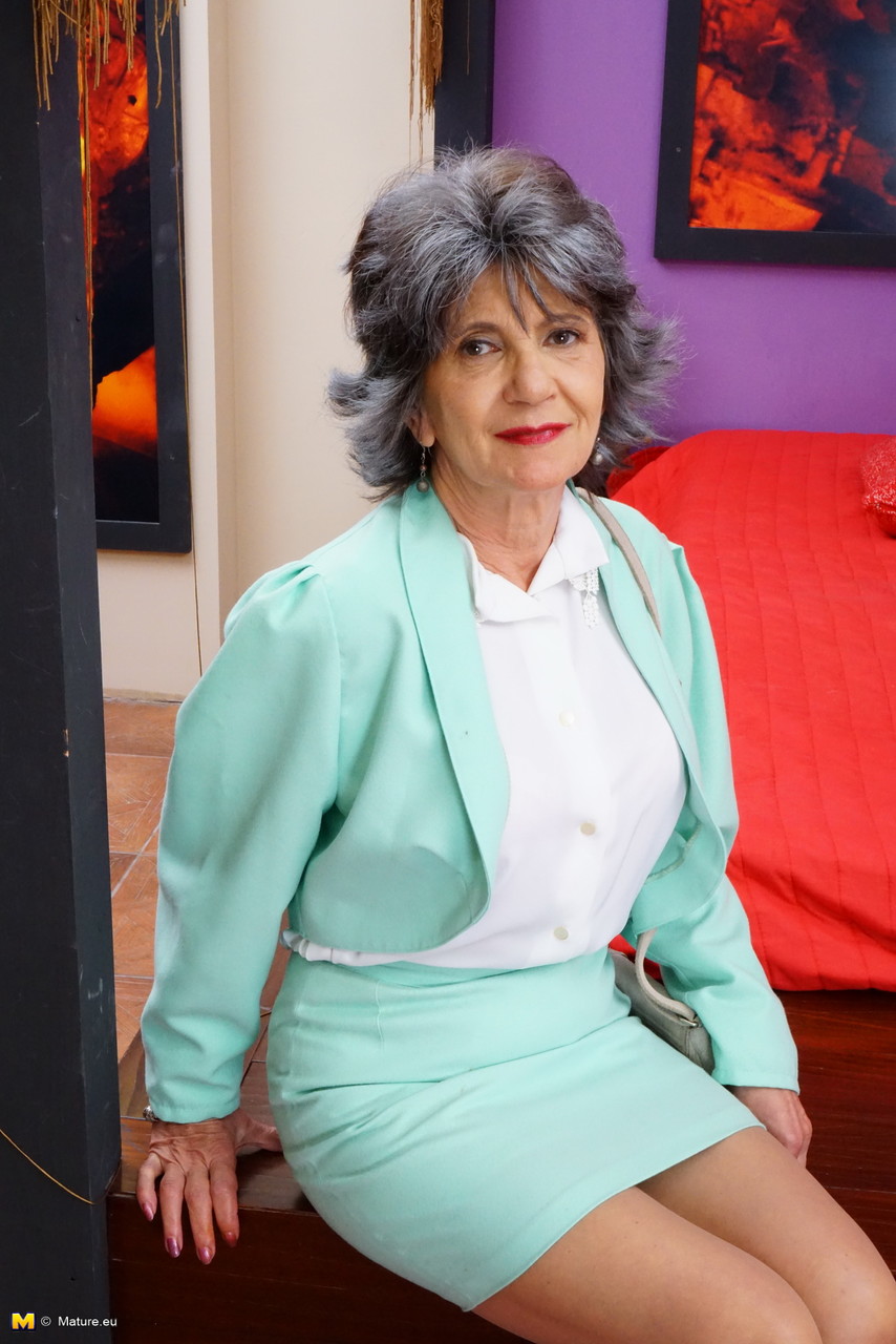 Naughty Grandmother With Great Legs Strips To Bra And Underwear