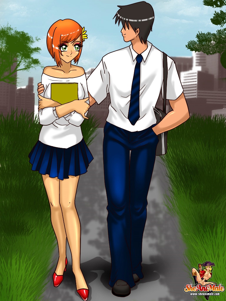 Cartoon Transsexuelle Avec De Gros Seins Se Fait Sucer Le Sexe Par Son Petit Ami