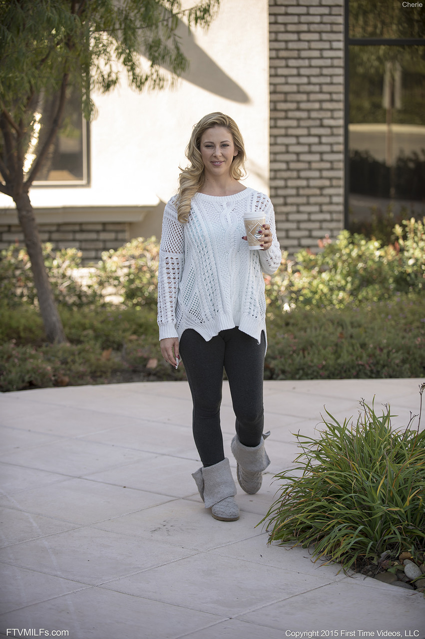 Hot Milf Cherie Strips Tight Leggings And Reveals Great Body And Big Tits