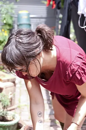Pale Brunette in Glasses Spreads Her Hairy Pussy Outdoors
