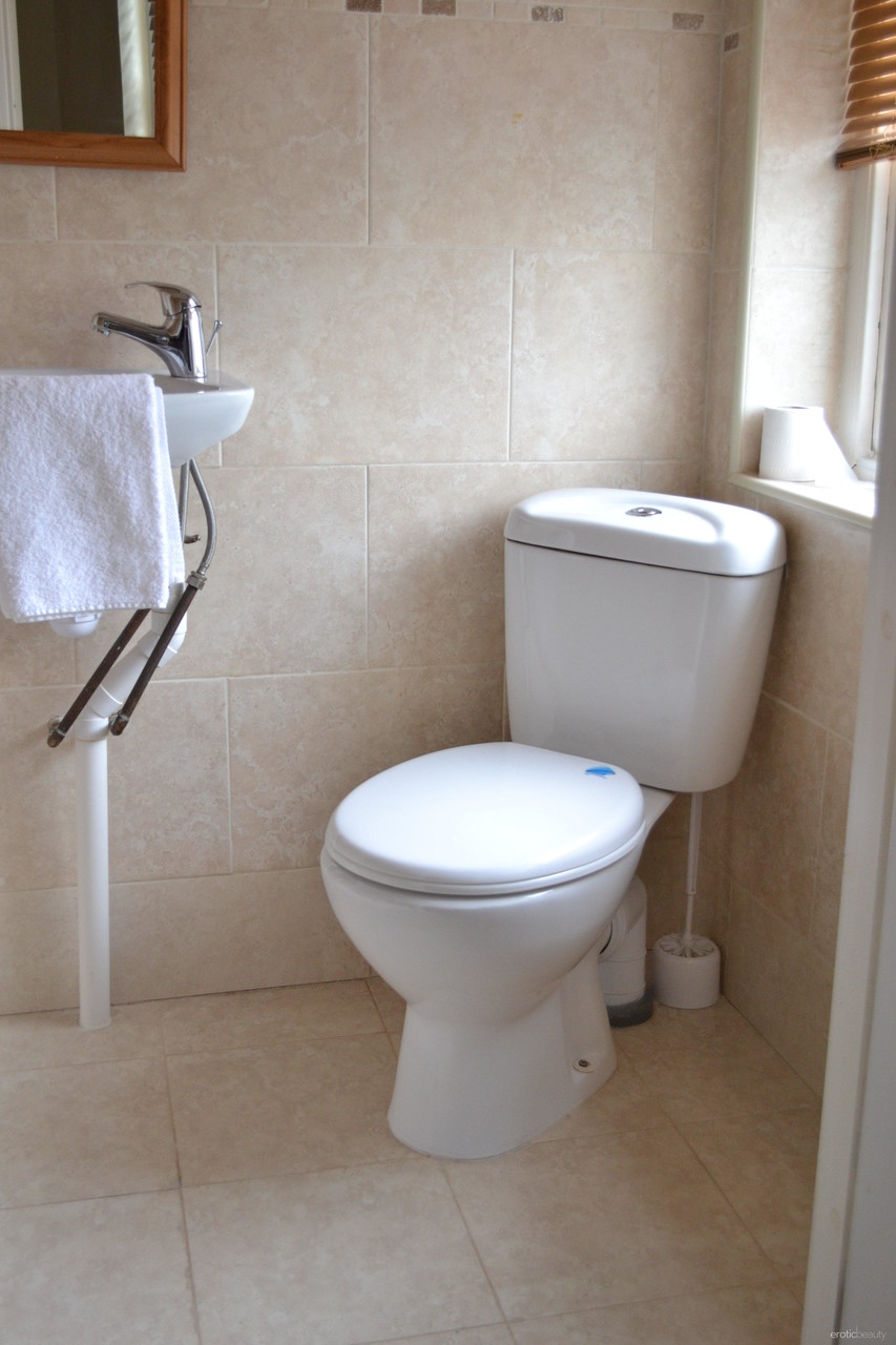 魅力的なベイビーボリンはトイレのストリップショーでピンキーリップの胸を誇ります