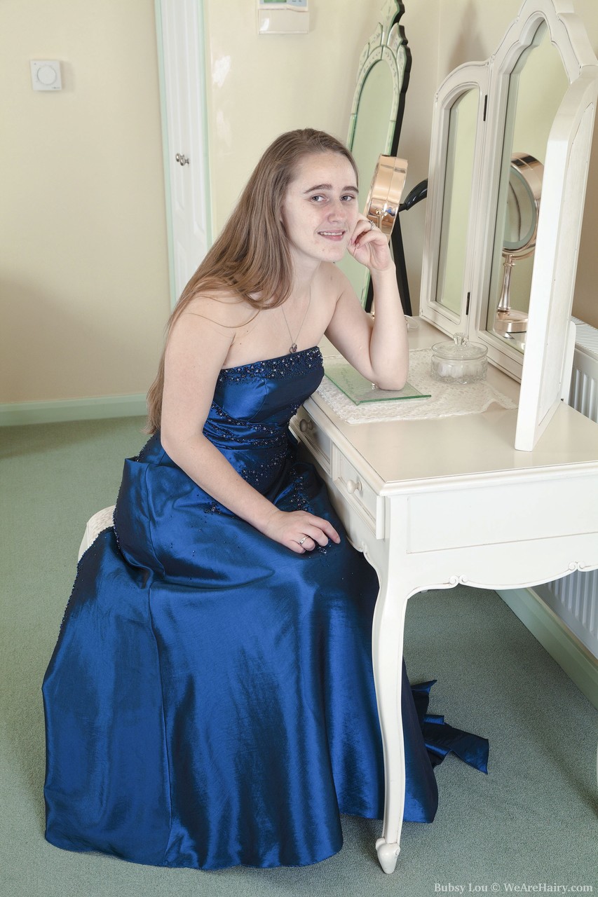 Cute Smiling Girl Bubsy Lou Shows Her Very Hairy Pussy