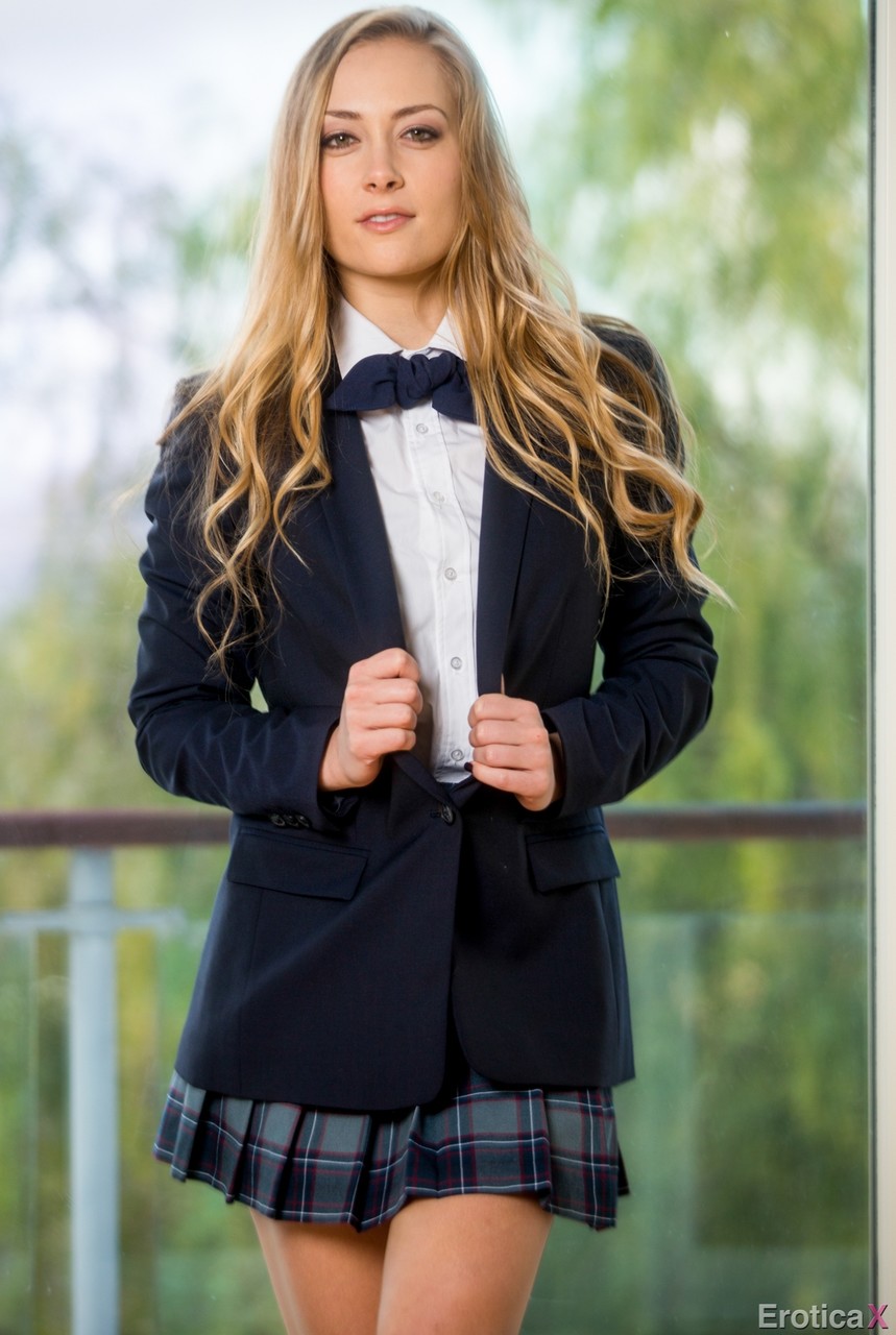 Sadie Blair: Blonde Schoolgirl Disrobes to White Knee Socks After Classes