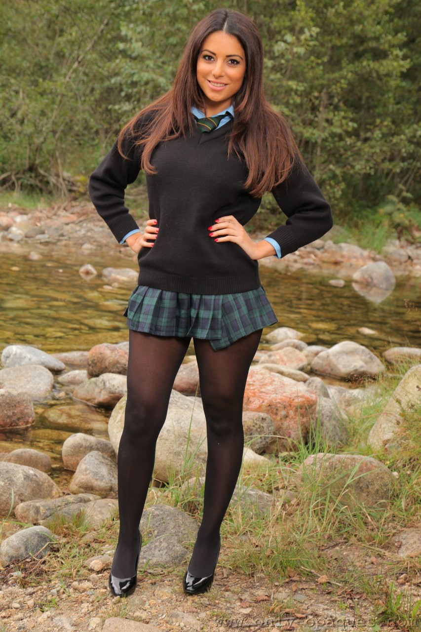 Sexy Babe Charley S Flaunts Big Tits In Pantyhose By River