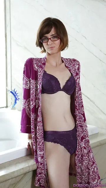 Jay Taylor – Slim Redhead in Lingerie and Glasses Spreads Her Hairy Pussy in the Bathroom