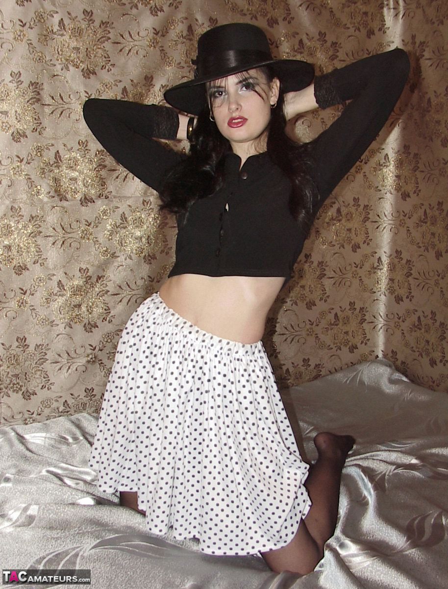 Susy Rocks Topless in Black Velvet Gloves and Hat