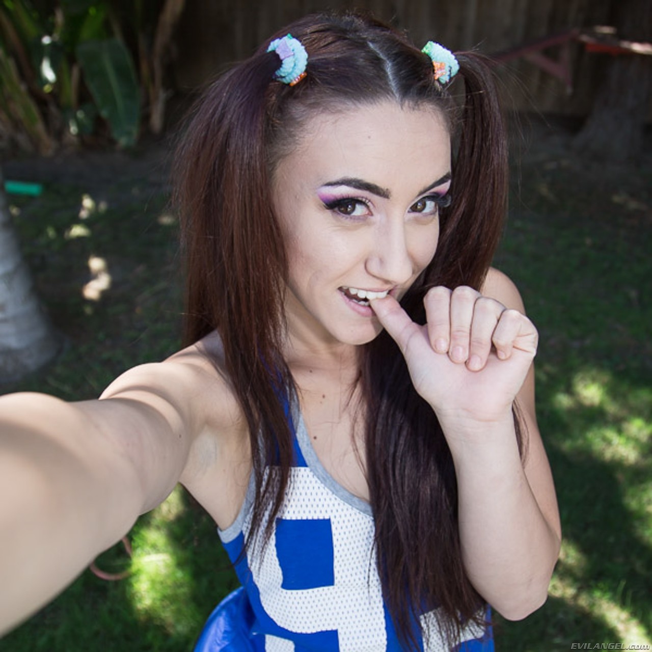 Pigtailed Mandy Muse Shows Small Boobs & Jeweled Butt Plug & Gets Thick Facial