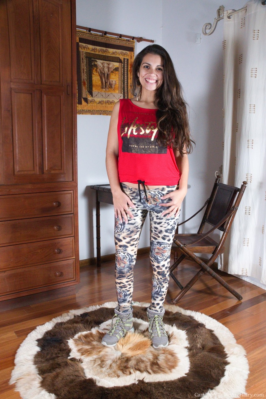 Amateur Camille S Shows Off Her Full Bush After Stripping Buck Naked