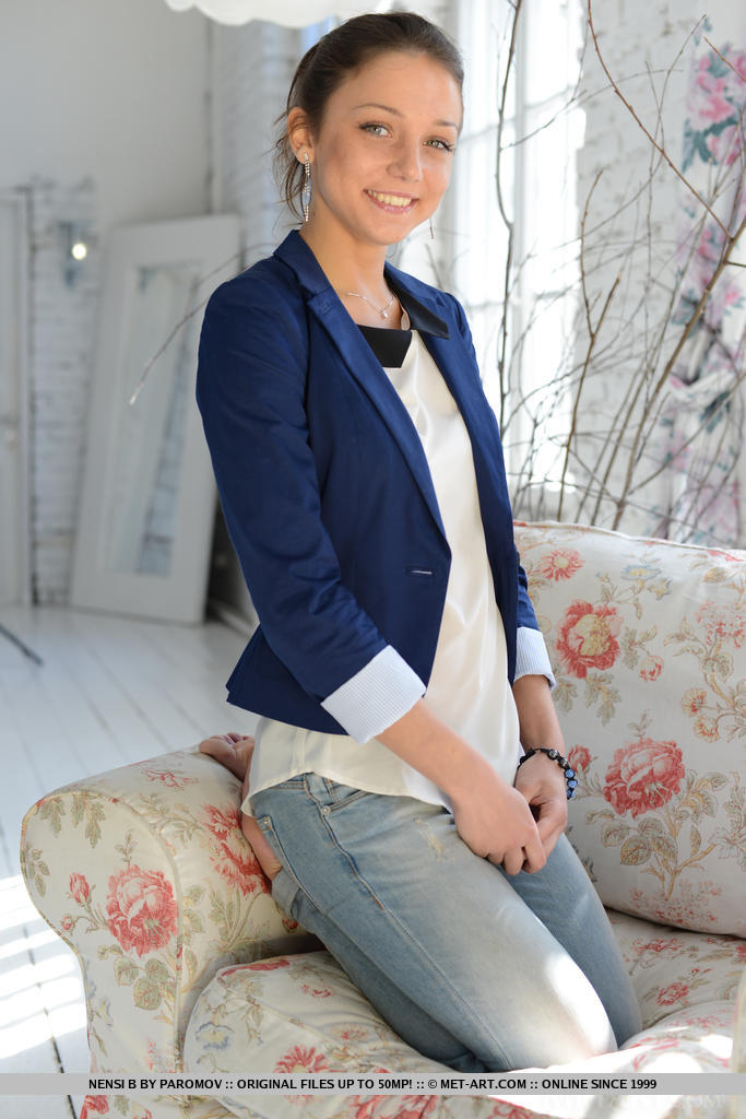 Nensi B: Young Barefoot Girl Stripping Jeans and Underwear