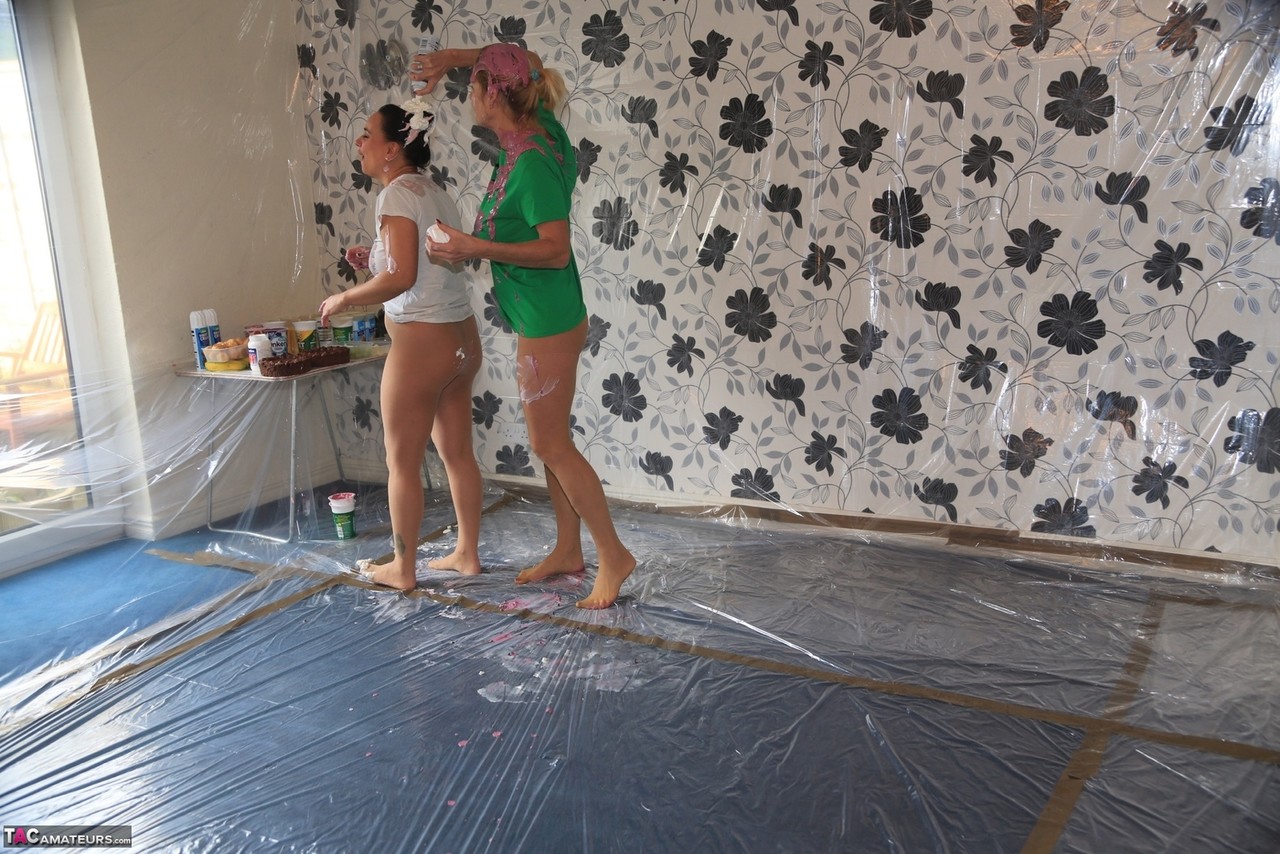 Molly MILF and Girlfriend Get Messy with Yoghurt and Cream in Pantyhose