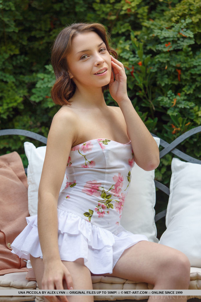 Innocent Teen Una Piccola Strips Ruffle Dress And Underwear On Bench