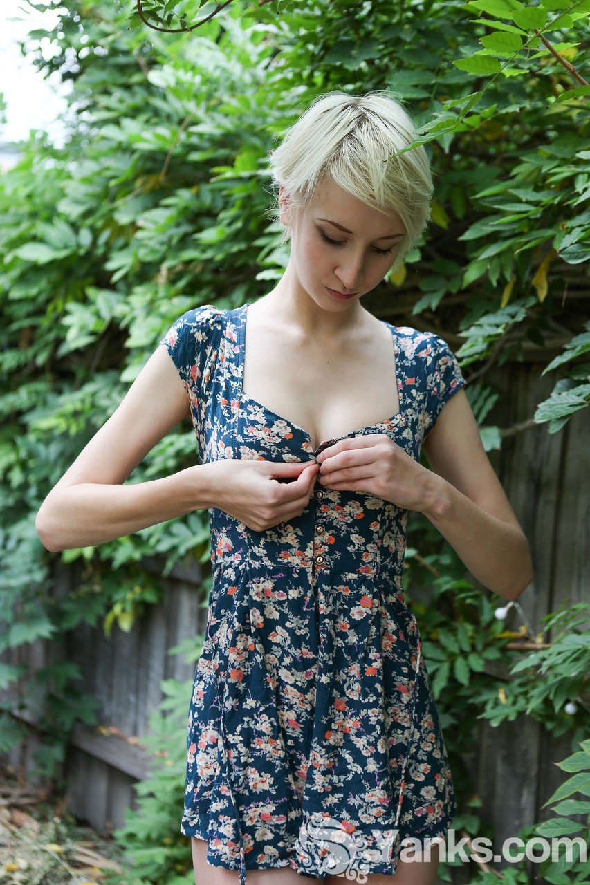 Skinny Short Haired Doll Nazz Strips And Rubs Her Snatch Outdoors