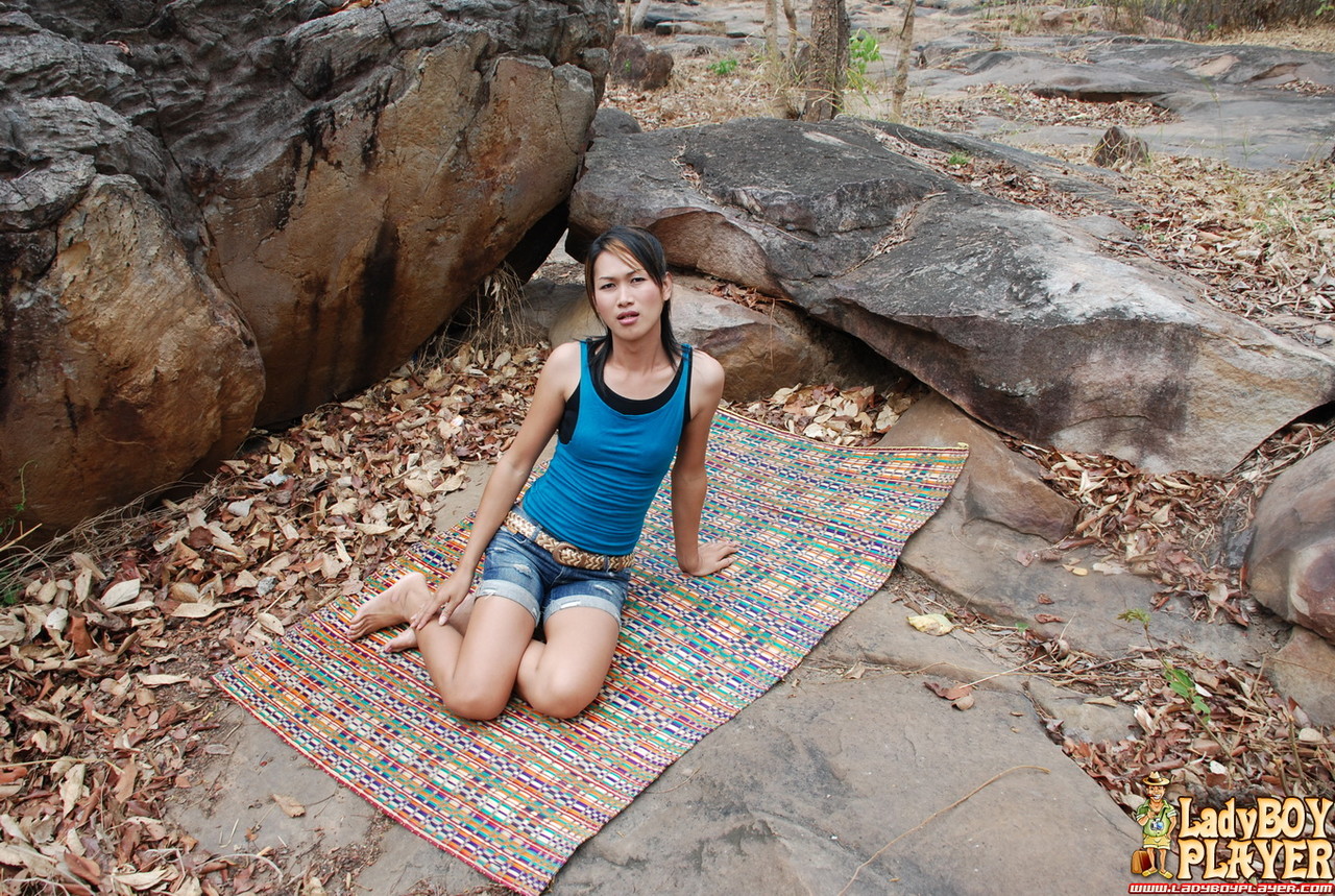 Asiatische Transfrau Nony Entkleidet Sich Und Masturbiert Draußen Mit Kleinen Brüsten