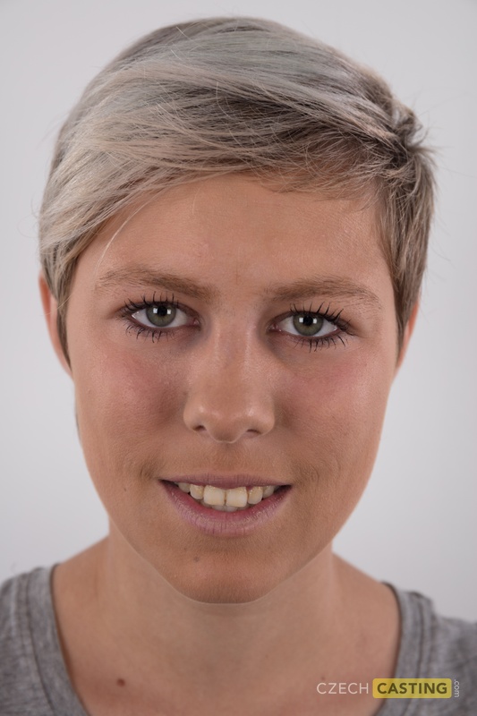 Short Haired Girl Michaela Stands Naked During Her Nude Posing Premiere