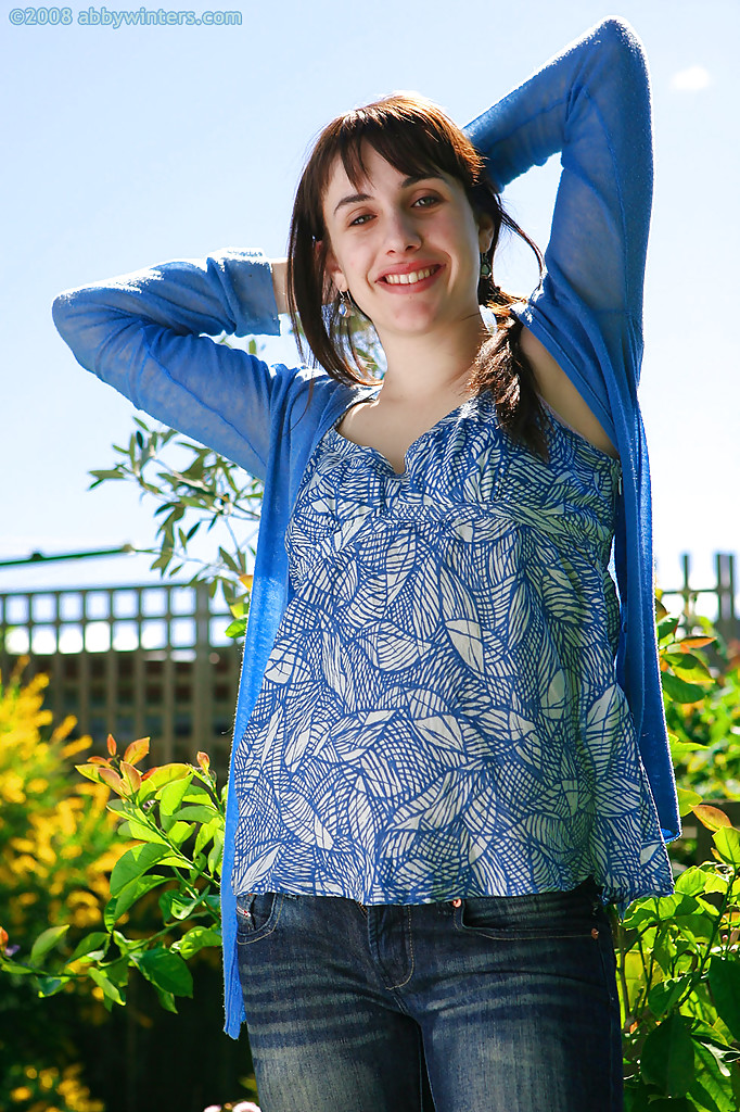 Brunette First Timer Marnie Strips Denim Jeans And Panties Outside