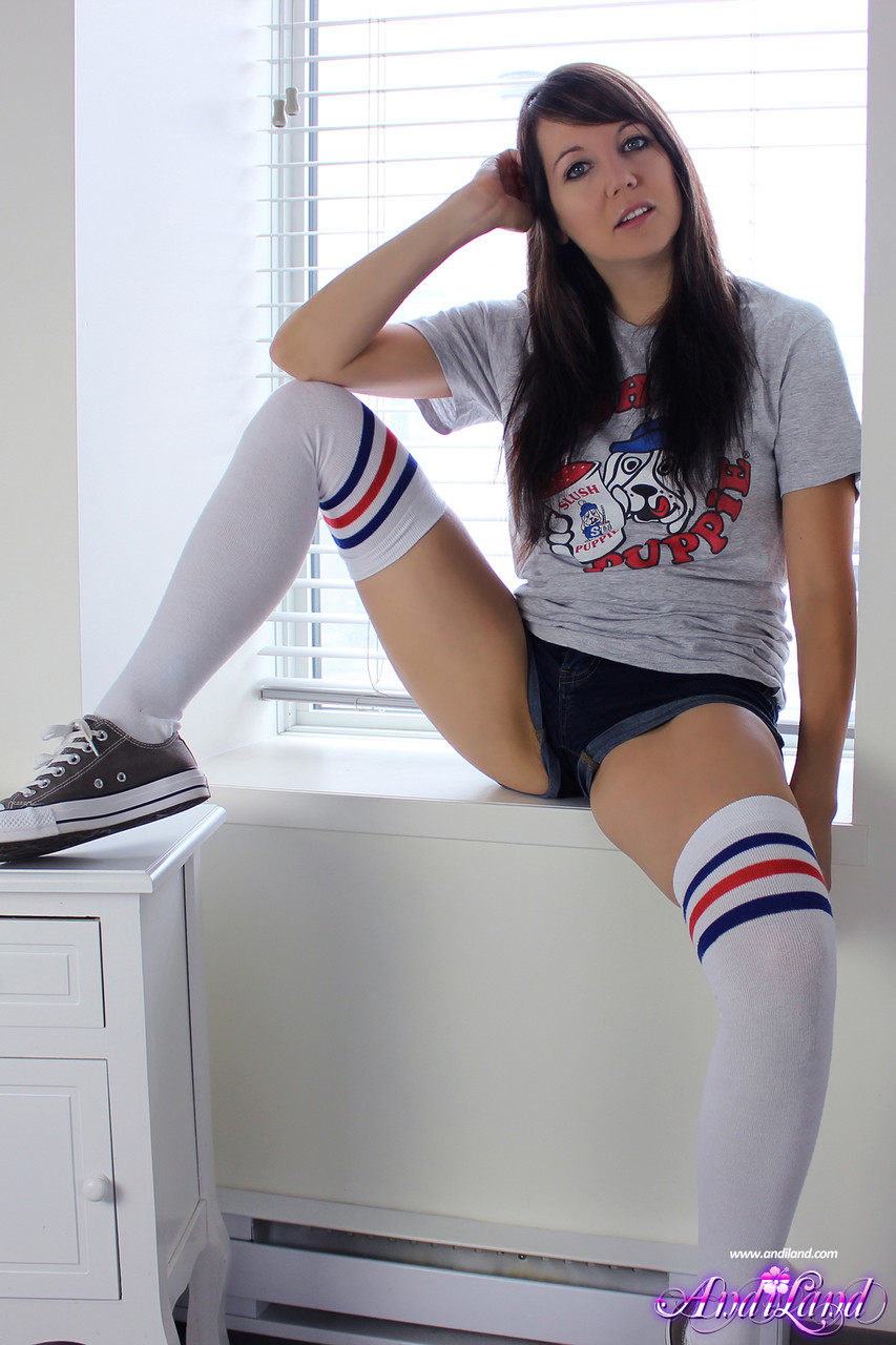 Andi Land Shows Her Tits And Pussy In Over The Knee Socks Teen Solo Girl