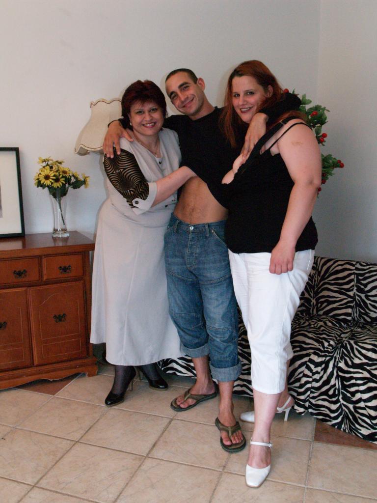 Obese Women And Skinny Young Man Have Threesome On Sofa