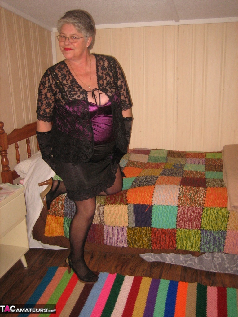 Girdle Goddess Fatty Gets Naked In Bedroom Wearing Black Gloves