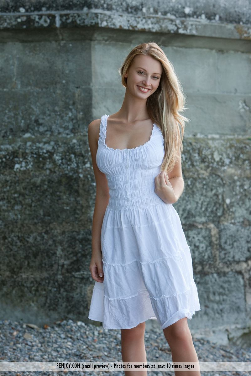 Beautiful Carisha Strips White Dress To Flaunt Big Tits Outdoors