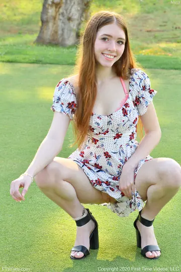 Skinny Redhead Strips Out of Her Dress and Fingers Herself Outdoors