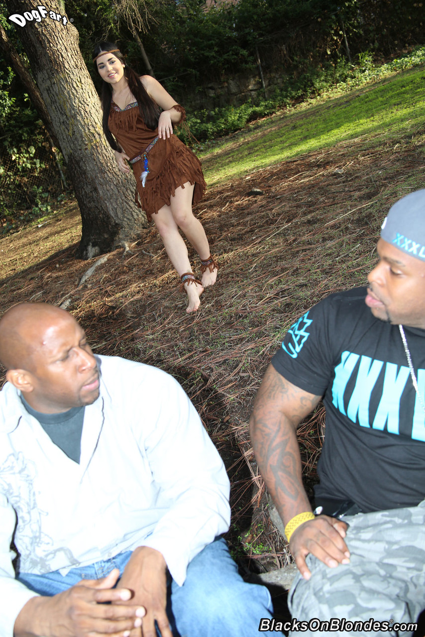 Dark Haired Girl In Pocahontas Outfit Gets Ass Fucked By Black Men