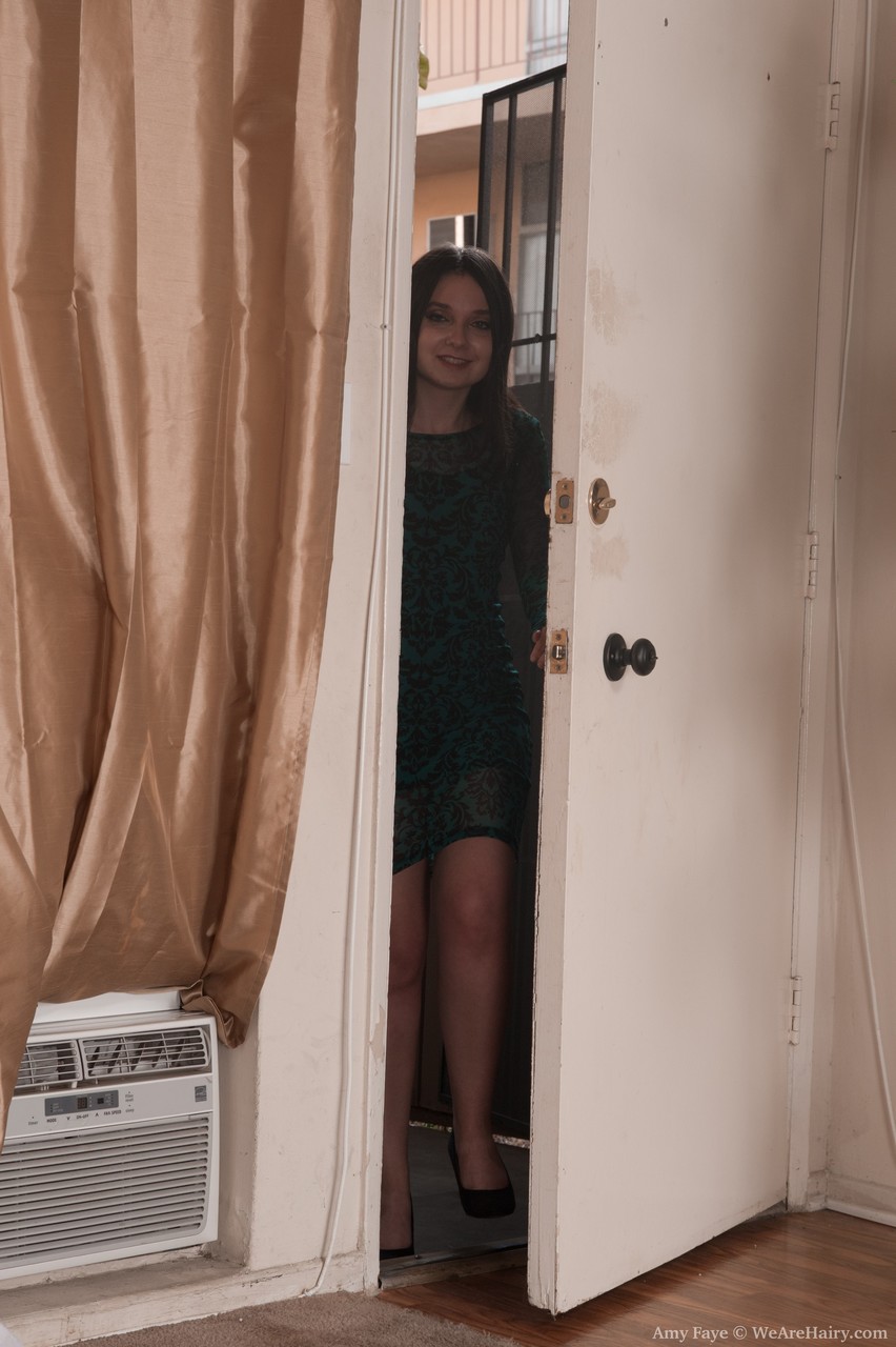 Adorable Brunette Teen Amy Faye Rubs Her Hairy Vulva On The Floor