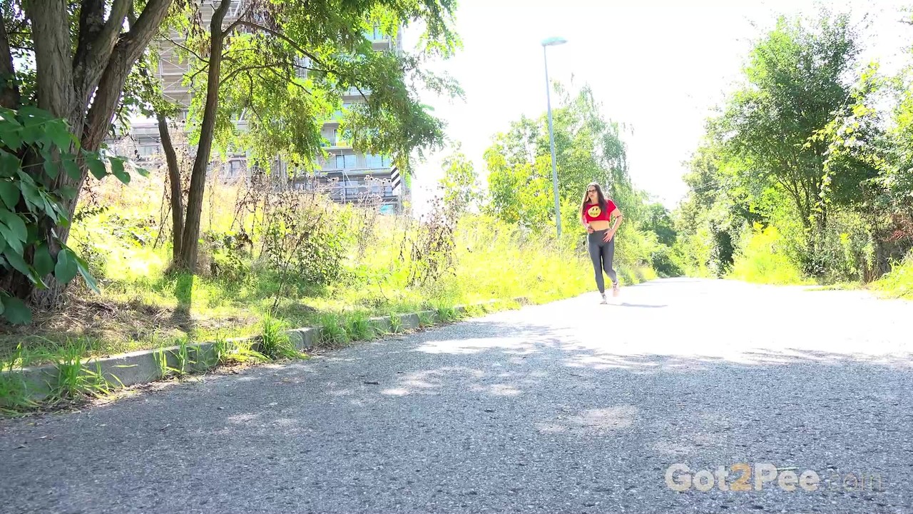 Barbara Bieber Solo Roadside Piss After Pulling Down Tight Pants