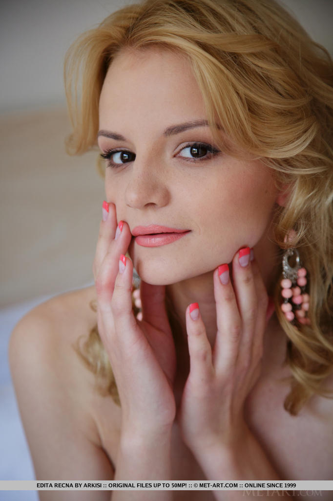 Beautiful Blonde Edita Recna Spread Naked On Bed Modelling Tiny Ass