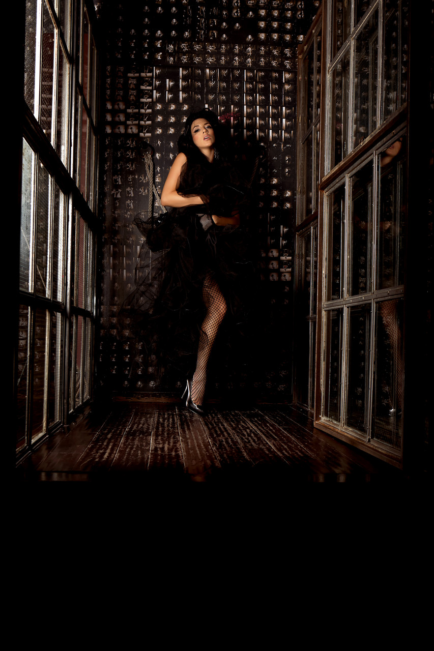 जेलेना जेनसन, ब्रूनेट सेंटरफोल्ड, फिशनेट स्टॉकिंग्स और हाई हील्स में छेड़ती है