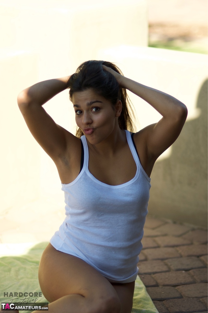 Shaved Girl Next Door Enjoys Dildo Outside