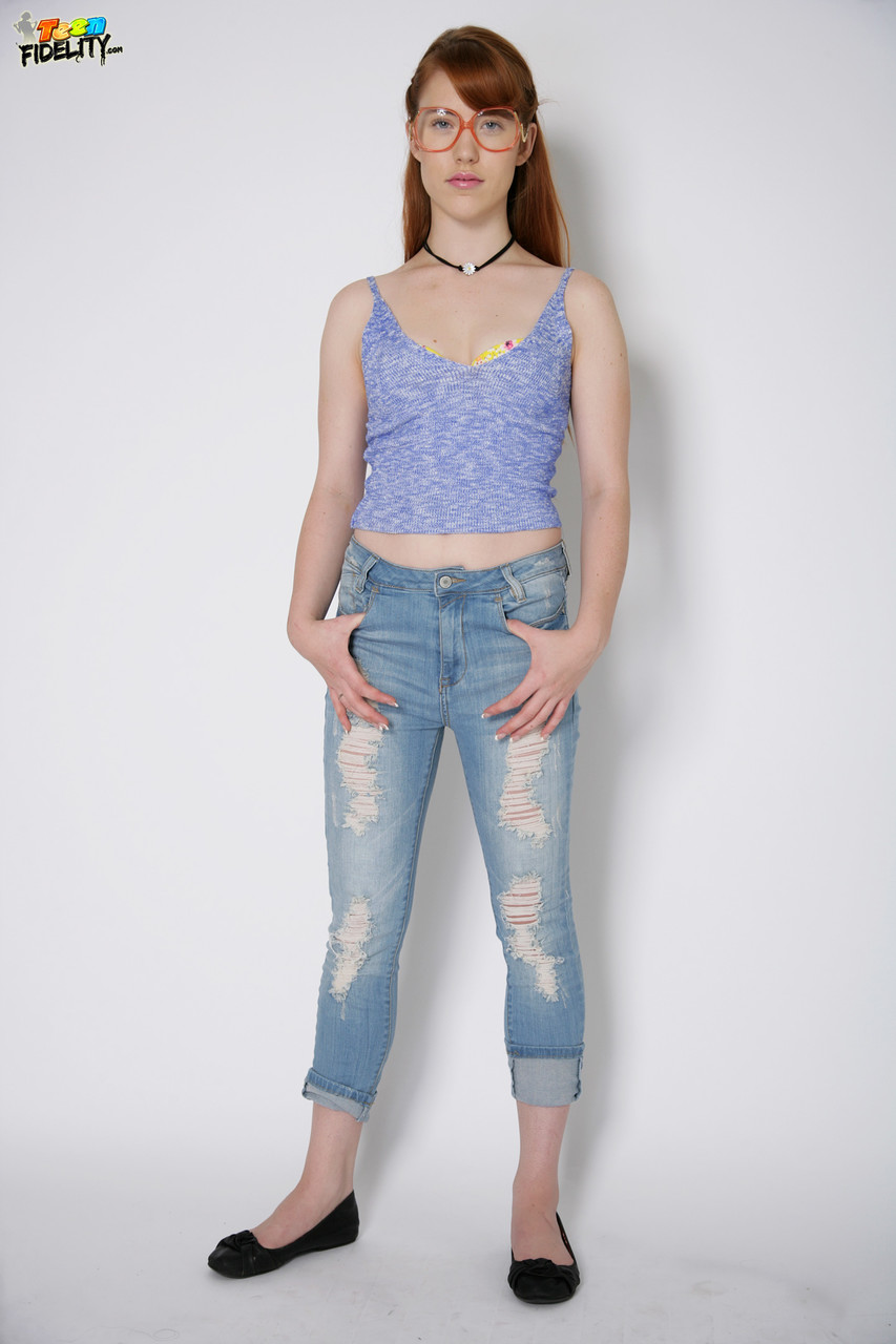 Cute Nerdy Redhead Teen Gwen Stark Reveals Tiny Tits In Jeans