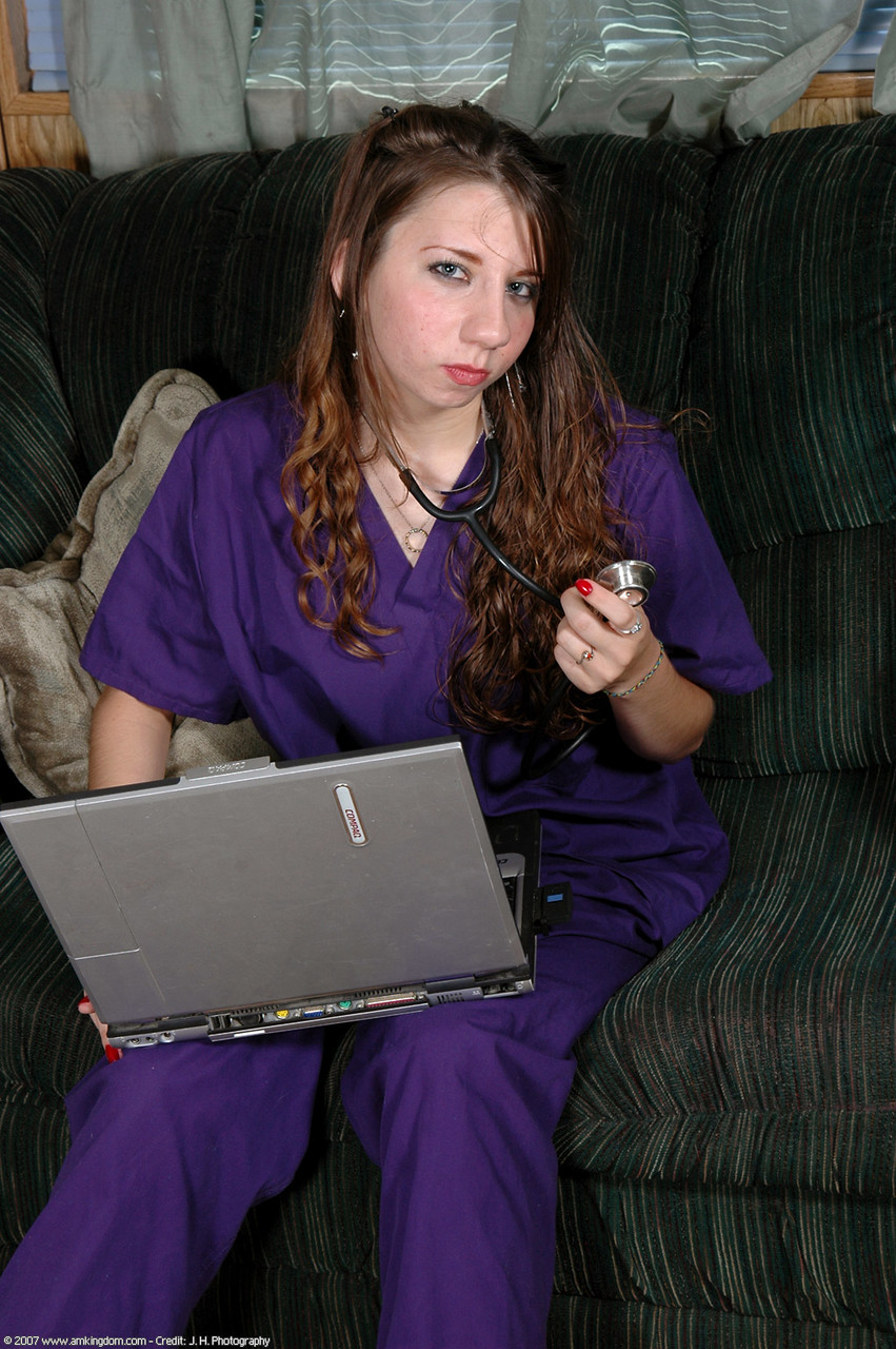 Amateur Nurse Brandini Strips Uniform, Shows Big Ass And Checks Cunt