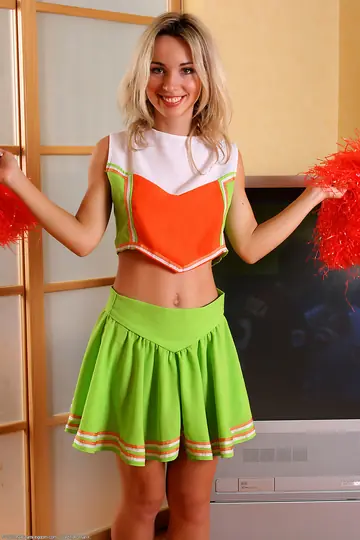 Slim Blonde Sheds Her Uniform and Bares Her Hairy Pussy