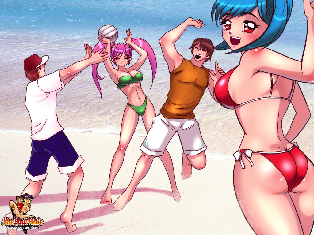 Curvaceous Anime Shemale Bimbos Ass Fucked By Cute Boys On Beach