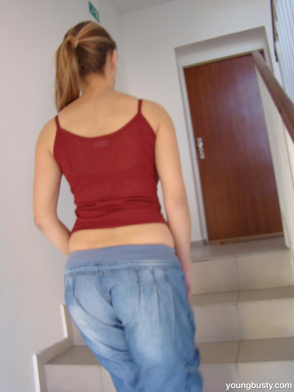 Young Busty Blonde Kathy Shows Off Her Large Boobs And Great Ass